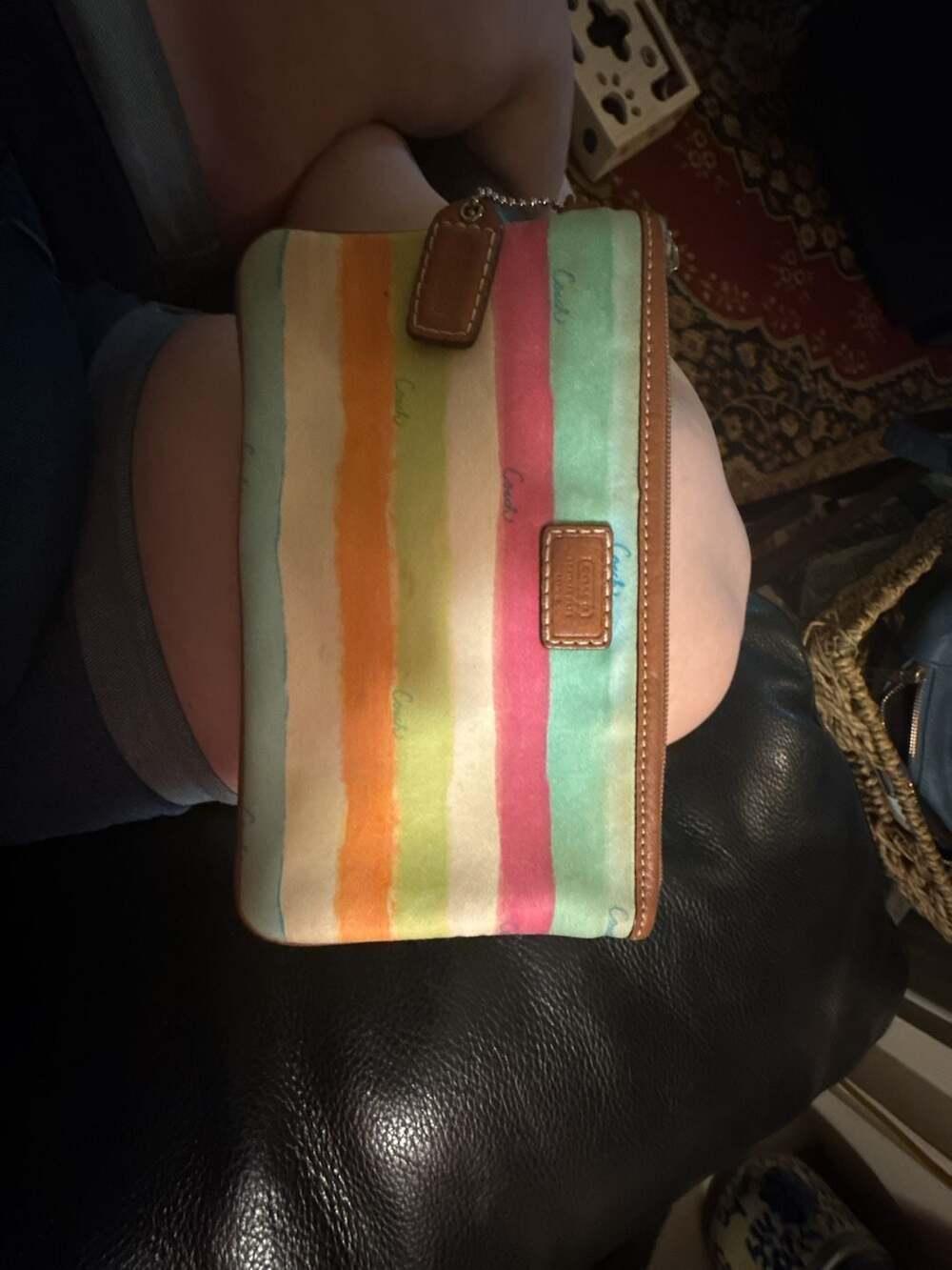 Coach Multi-Color Striped Canvas Wristlet